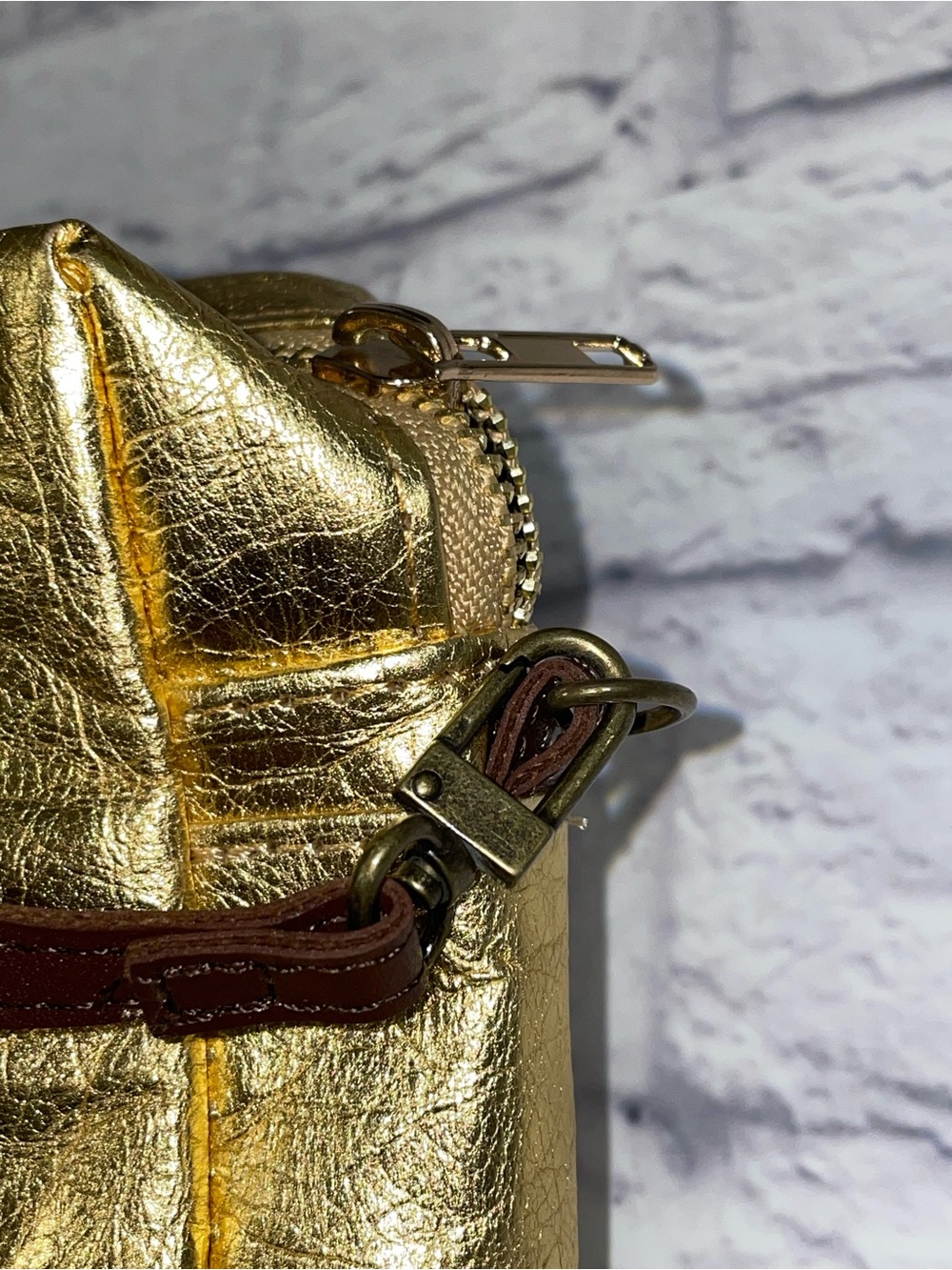 Natural Life Discontinued Shiny Gold Lame' Washable Paper Crossbody Bag - Picture 5 of 8